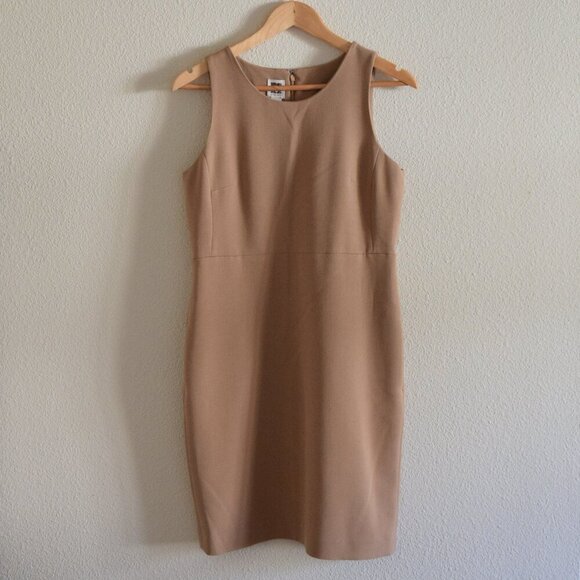 ANNE KLEIN Neutral Tan Knee Length Minimalist Office Dress with Pockets Size 4 - Picture 1 of 4